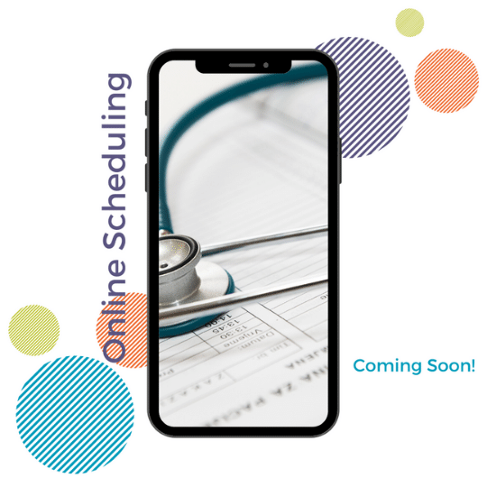 myHealth online scheduling coming soon photo of phone with stethascope